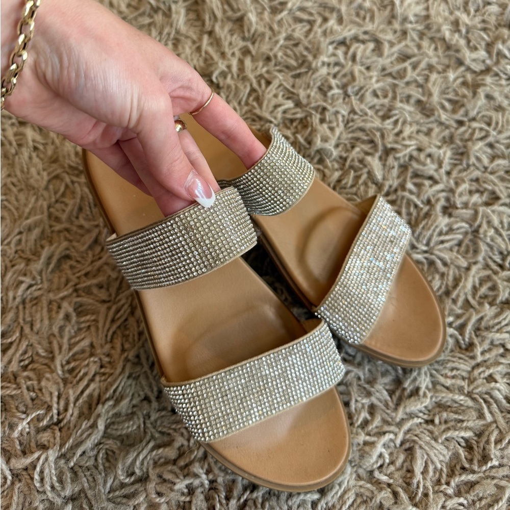 Madden Girl Tan Sandals with Sparkly Straps